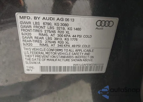 2014 Audi Q7 3.0T Premium из США, поврежденный, VIN WA1LGAFE9ED001319